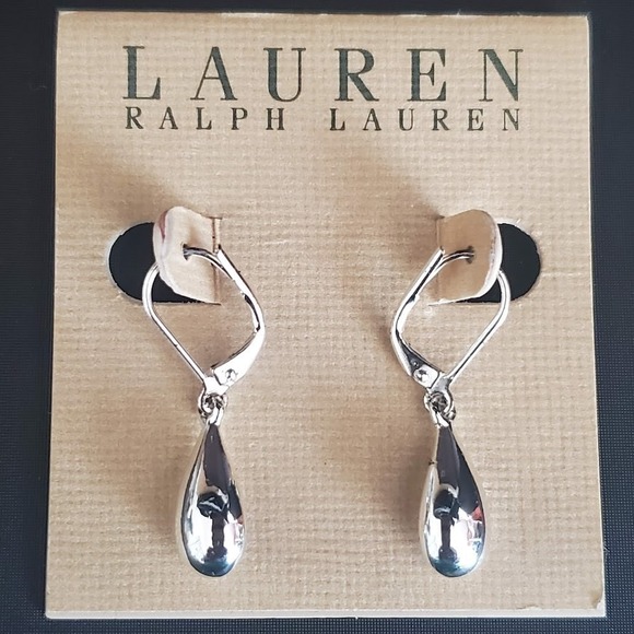Lauren Ralph Lauren Silver Tone Teardrop Earrings Leverback Closure New with Tag - Picture 1 of 8